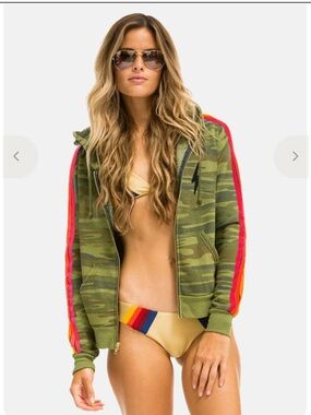 Aviator Nation Classic 4 Stripe Bolt Hoodie Sweater in Camo Neon Stripe